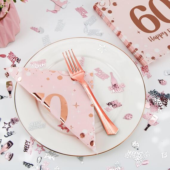 Servietten 60. geburtstag, 30 Stück Rosa Geburtstags Servietten, Happy Birthday 60 Servietten, 3-Lagig Milestone 60 Tischdekoration Papierservietten für Frau Geburtstag Feiern Party Jubiläum