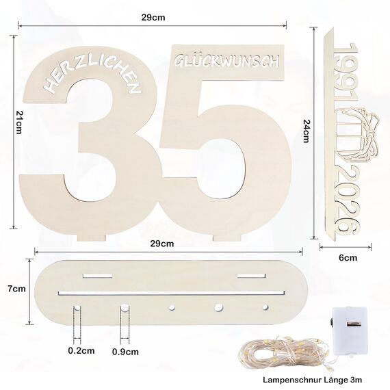 Seutgjie Originelle Geschenk 35 Geburtstag Mann Frau 1991-2026, 35. Hochzeitstag Geburtstag Deko, Geldgeschenke Geburtstag 35 Jahre Jubiläum Holz Schild Gästebuch mit LED Lichterkette Geschenkpapier