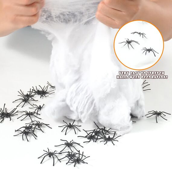AMLOOPH Spinnennetz Halloween Deko Set, 300g Weiß Dehnbare Spinnweben Halloween Spinnennetz Dekoration Mit 100 Plastik Spinnen für Gruselige Deko Outdoor Garten Innen Horror Party Dekoration