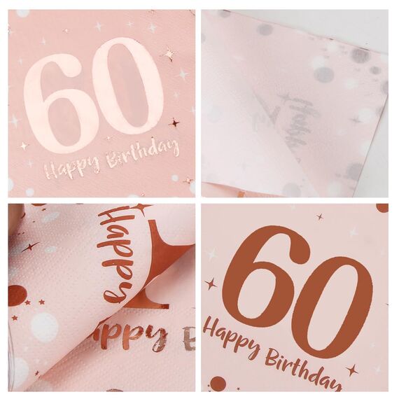 Servietten 60. geburtstag, 30 Stück Rosa Geburtstags Servietten, Happy Birthday 60 Servietten, 3-Lagig Milestone 60 Tischdekoration Papierservietten für Frau Geburtstag Feiern Party Jubiläum
