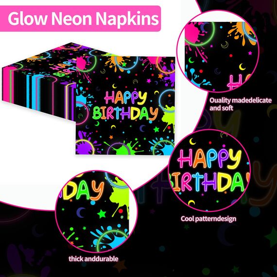 40 Stück Happy Birthday Party Servietten, Cocktail Servietten Einweg Bunte Thema Dekorationen Zubehör für Junge Mädchen Geburtstag Party Deko, 33x33cm