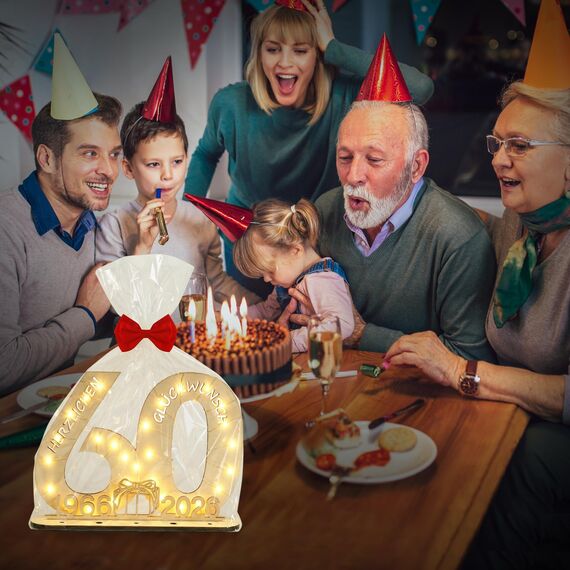Seutgjie Originelle Geschenk 60 Geburtstag Mann Frau 1966-2026, 60. Geburtstag Jubiläum Deko Tischdeko Holz Schild Gästebuch, Geldgeschenke Geburtstag 60 mit LED Lichterkette Geschenkpapier