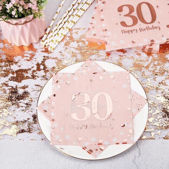 Servietten 30. geburtstag, 30 Stück Rosa Geburtstags Servietten, Happy Birthday 30 Servietten, 3-Lagig Milestone 30 Tischdekoration Papierservietten für Frau Geburtstag Feiern Party Jubiläum