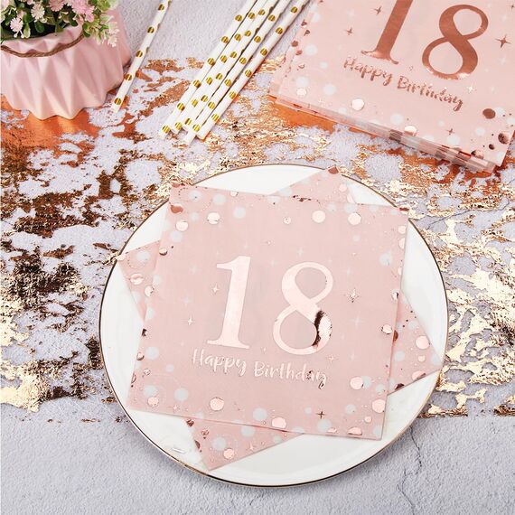 Servietten 18. geburtstag, 30 Stück Rosa Geburtstags Servietten, Happy Birthday 18 Servietten, 3-Lagig Milestone 18 Tischdekoration Papierservietten für mädchen Geburtstag Feiern Party Jubiläum