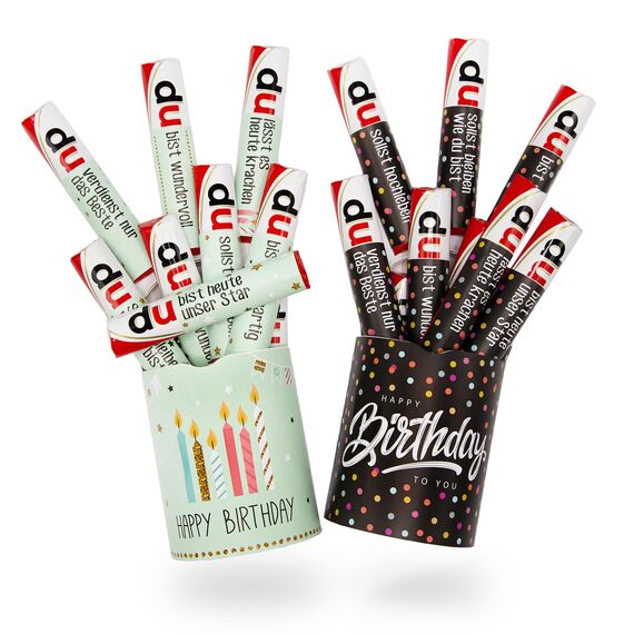 younikat Aufkleber-Set Happy Birthday Konfetti und Happy Birthday Mint passend für zwei Duplo Pralinen Packungen I 26 Aufkleber I Geschenk-Idee Mitbringsel I dv1366