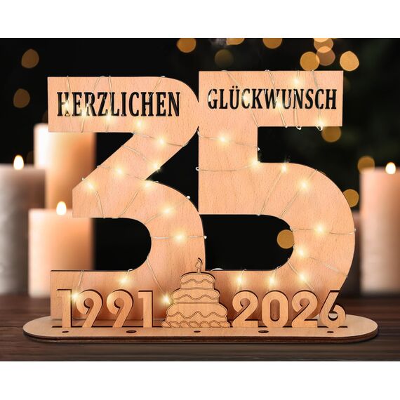 Giftota - 2026 Originelle 35 Geburtstag Geschenk Frauen & Männer - Geldgeschenke Geburtstag 35 mit LED Lichterkette Ständer - Holz-Schild Gästebuch - 35 Geburtstag Deko - Personalisierbares Geschenk
