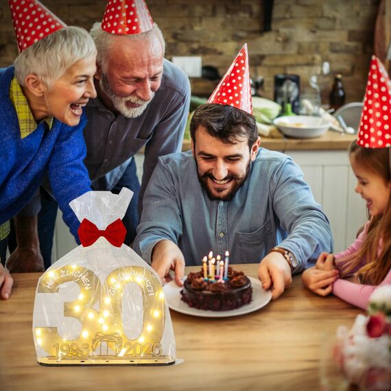Seutgjie Originelle Geschenk 30 Geburtstag Frauen Männer 1996-2026, 30 Geburtstag Deko Tischdeko Perlenhochzeit, Geldgeschenke Geburtstag 30 mit LED Lichterkette Geschenkpapier Holz Schild Gästebuch