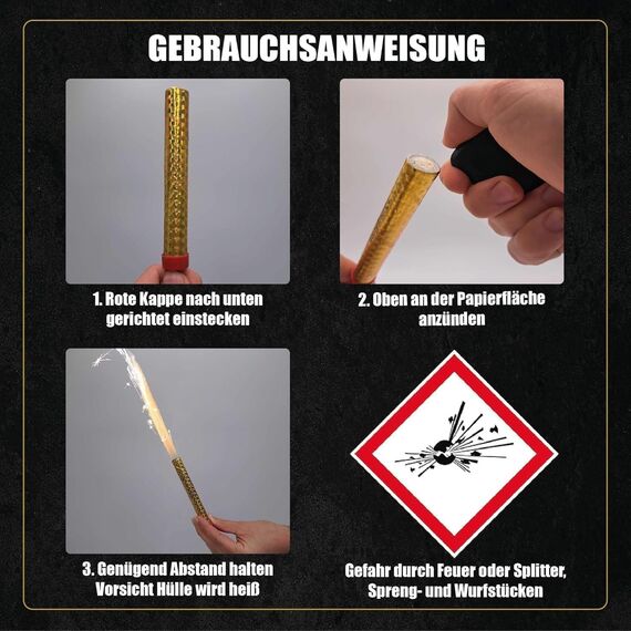 h2i Eissterne | 4 Stück | 60 Sek. Brenndauer | Eisfontäne Sprühkerze Wunderkerze - Highlight für Events Party Hochzeit Geburtstag | Tischfeuerwerk & Deko für Flaschen & Torten | Gold | Kat F1