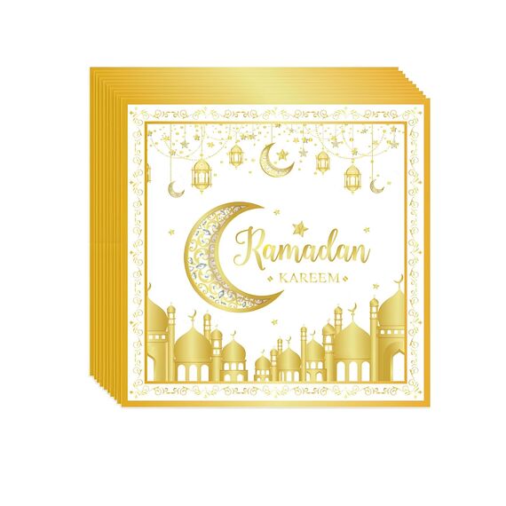 Ramadan servietten weiß gold, 40 Stück ramadan deko servietten gold weiß, ramadan tischdeko, ramadan mubarak, Geeignet für Ramadan-Partys