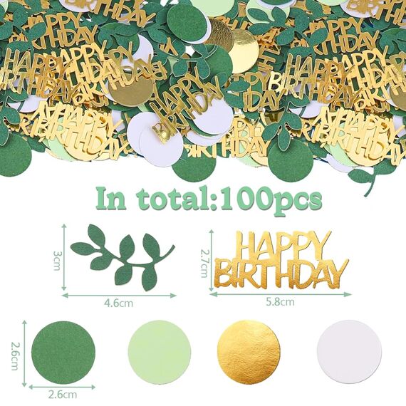 20 Stück Servietten Happy Birthday+ 12 Stück Windlicht Tischdeko Geburtstag + 100 Stück Konfetti Geburtstag Deko Grün, Geburtstagsdeko Frau Mann Mädchen Junge Kinder, Eukalyptus Tisch Deko