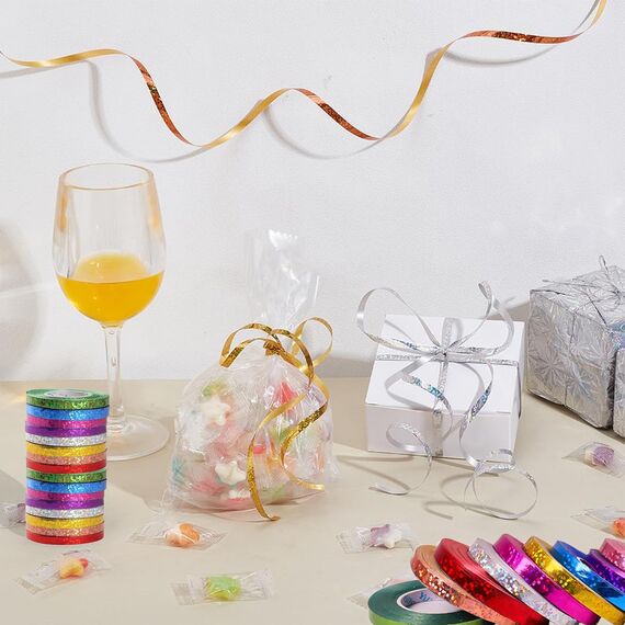 480 Meter Langen Luftschlange Geburtstag, 48 Funkelnd Bunte Luftschlangen in 8 Farben. Perfekt für Hochzeit Deko, Geburtstags Deko, Silvester Deko, Geschenkband und Verschiedene Feierliche Anlässe