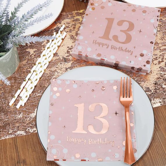 Servietten 13. geburtstag, 30 Stück Rosa Geburtstags Servietten, Happy Birthday 13 Servietten, 3-Lagig Milestone 13 Tischdekoration Papierservietten für mädchen Geburtstag Feiern Party Jubiläum