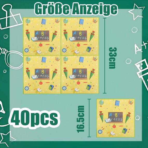 40 pcs servietten einschulung,Gelbe tischdeko einschulung junge mädchen,33 x 33cm deko schulanfang jungen mädchen servietten für Schulanfangsfeie