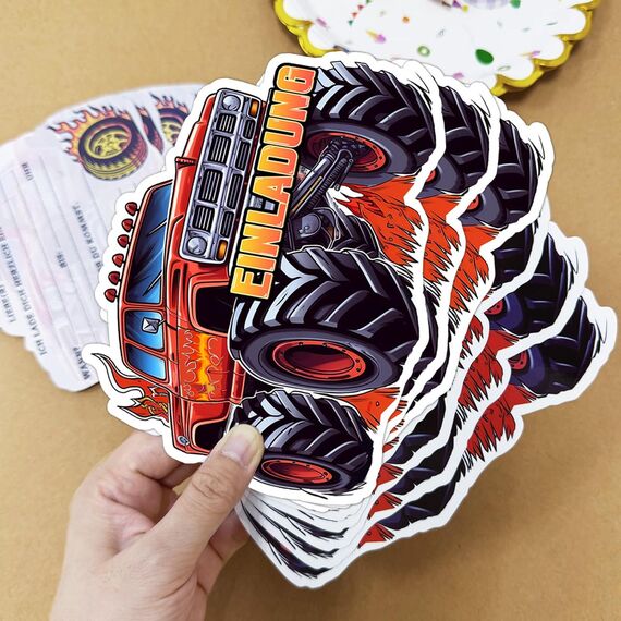BOYATONG 12× Einladungskarten Kindergeburtstag Junge, Monstertruck Einladungskarten Geburtstag, Truck Geburtstagseinladungen Jungen, Einladung Kindergeburtstag Junge für Themed Party