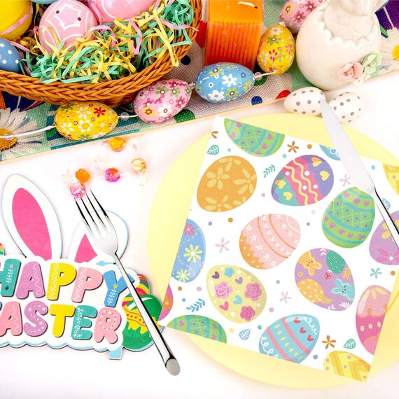 40 Stück servietten ostern, ostereier oster tischdeko,osterservietten 33x33 cm, ostereier papierservietten, servietten frühling Geeignet für Osterpartys