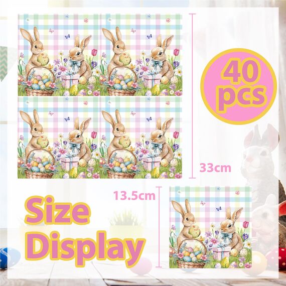 40 pcs servietten ostern, osterservietten 33x33 cm, osterservietten hase, tischdeko ostern osterhase deko, frühlingsdeko Geeignet für Osterpartys