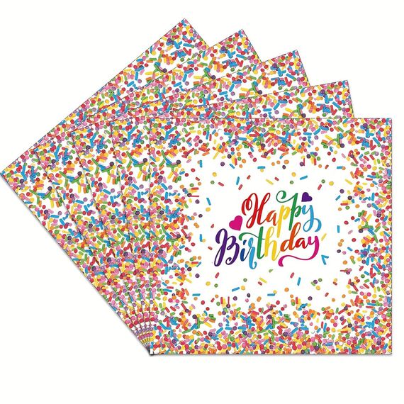 40 Stück servietten geburtstag,33x33cm tischdeko geburtstag servietten bunt Konfetti, servietten kindergeburtstag für Junge Mädchen Geburtstag Party Deko