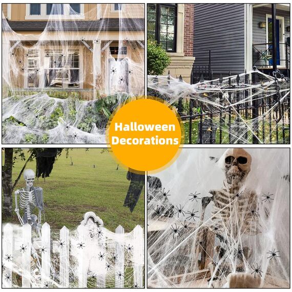 AMLOOPH Spinnennetz Halloween Deko Set, 300g Weiß Dehnbare Spinnweben Halloween Spinnennetz Dekoration Mit 100 Plastik Spinnen für Gruselige Deko Outdoor Garten Innen Horror Party Dekoration