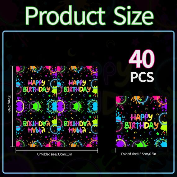 40 Stück Happy Birthday Party Servietten, Cocktail Servietten Einweg Bunte Thema Dekorationen Zubehör für Junge Mädchen Geburtstag Party Deko, 33x33cm