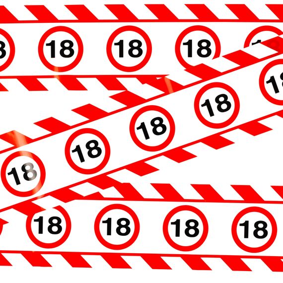 Tiwoca 18 Geburtstag Deko – lustiges Absperrband rot weiß mit Verkehrszeichen als originelle und witzige Geburtstagsdeko für einen gelungenen 18. Geburtstag Junge oder Mädchen