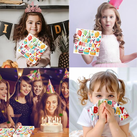 40 Stück servietten geburtstag, 33x33cm tischdeko geburtstag servietten,Bunte Luftballons, Kuchen, servietten kindergeburtstag für Junge Mädchen Geburtstag Party Deko