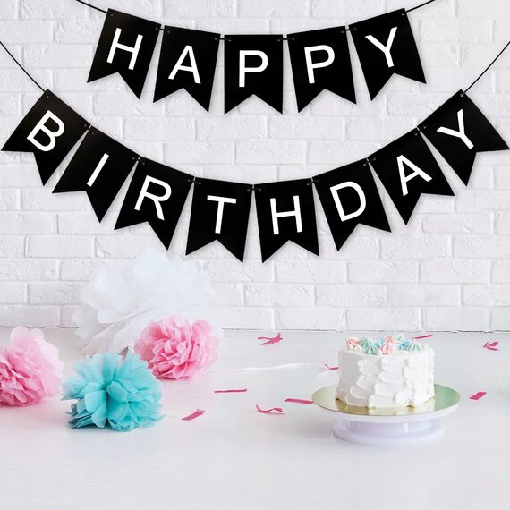 Happy Birthday Girlande Schwarz, Girlande Geburtstag 5 Meter, Happy Birthday Banner, Alles Gute Zum Geburtstag BannerSchild, GeburtstagDeko Zubehör Party Dekoration Banner für Erwachsene Kinder