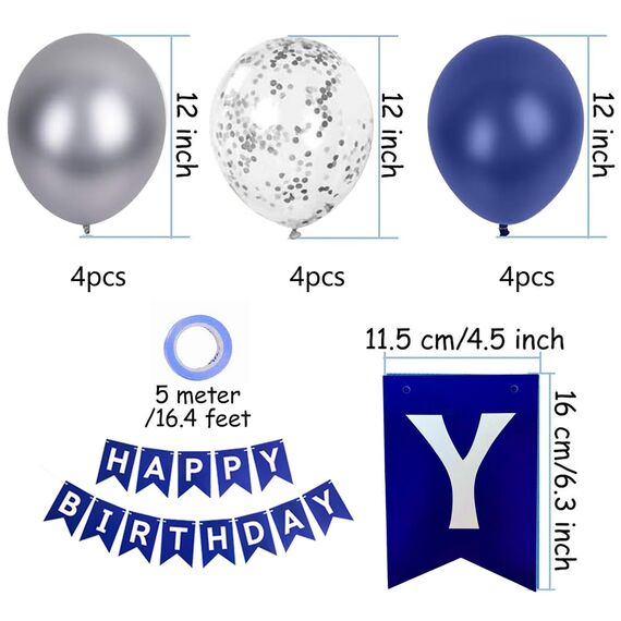 Luftballons Geburtstag Dekoration Set, Marineblau und Silber Geburtstagsdeko Happy Birthday deko Banner Party Deko Geburtstag Set mit Marineblau und Silber Luftballons Konfetti Ballons（Marineblau）
