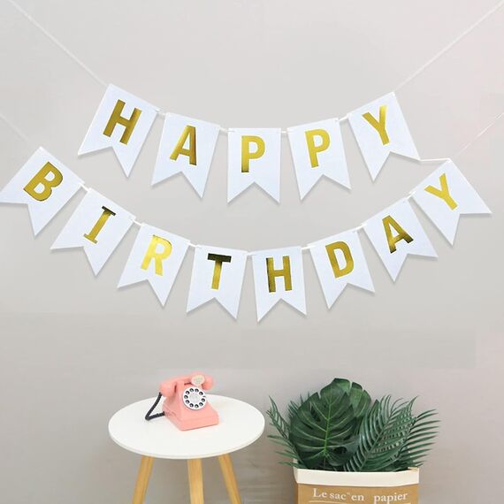 Luftballons Geburtstag Dekoration Set, weiß Gold Geburtstagsdeko Happy Birthday deko Banner Party Deko Geburtstag Set mit weiß Gold Happy Birthday Luftballons Konfetti Ballons（WH+GD）