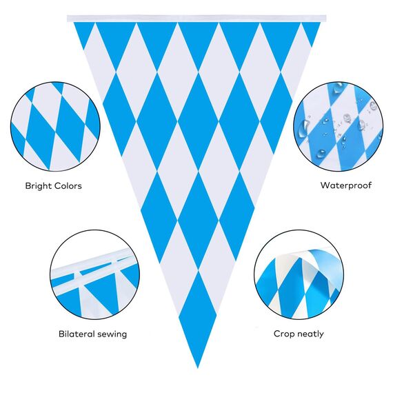 AhfuLife Oktoberfest Wimpelkette Bayerische Deko, 2 Stück 14 x 21cm - 10m Bayerisch Wiesn Blau/Weiß Dreieck Banner, Oktoberfest Girlande Wimpel für Oktoberfest Party Hausgarten Bar Bierzelte Bierfest