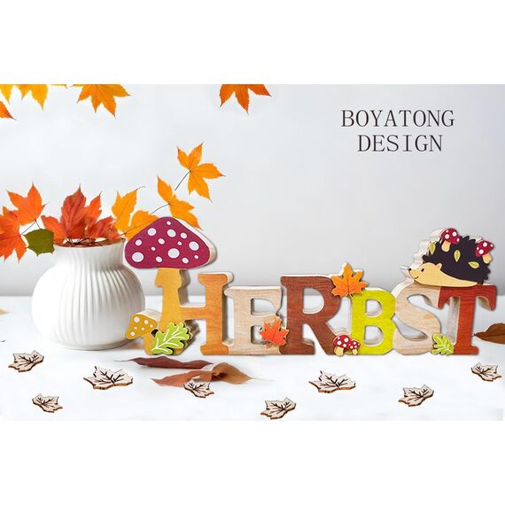 BOYATONG Herbst Deko, Schriftzug Herbst Dekoration, Tischdeko Herbst mit Herbstblätter, Deko Herbst, Herbstdeko Innen und Draußen