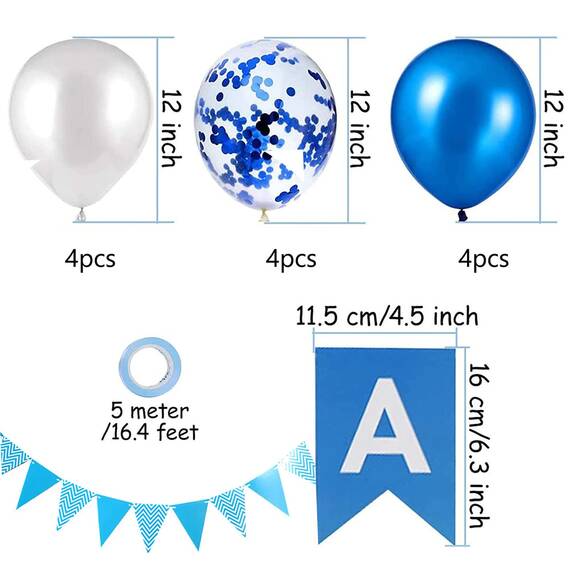 Luftballons Geburtstag Dekoration Set, blau Geburtstagsdeko Happy Birthday deko Banner Party Deko Geburtstag Set mit blau Luftballons Konfetti Ballons Dreiecksflaggen Girlanden