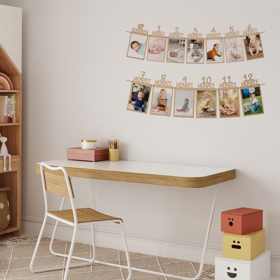 Sufune Foto Banner 1. Geburtstag (Khaki) für 1 bis 12 Monate Baby Geburtstagsdeko Hängende Wanddekoration für Mädchen Jungen Party Deko Feiern Deutsch Kraftpapier Girlande Erster Kommunion