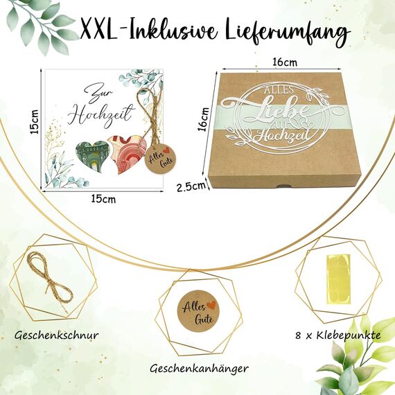 JOYEASE Geldgeschenk Hochzeit - Elegante Hochzeitsgeschenke für Brautpaar - Geldgeschenke Verpackung mit Geschenkbox Hochzeitskarte