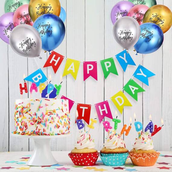Luftballons Geburtstag Dekoration Set, Farbe Geburtstagsdeko Happy Birthday deko Banner Party Deko Geburtstag Set mit Farbe Happy Birthday Luftballons