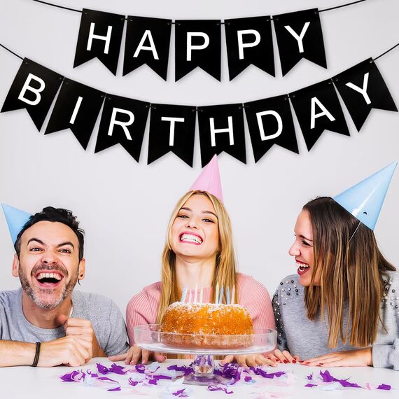 Happy Birthday Girlande Schwarz, Girlande Geburtstag 5 Meter, Happy Birthday Banner, Alles Gute Zum Geburtstag BannerSchild, GeburtstagDeko Zubehör Party Dekoration Banner für Erwachsene Kinder
