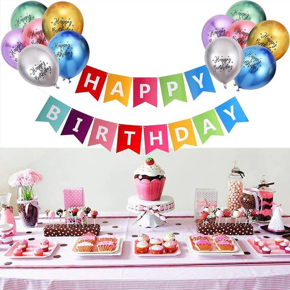 Luftballons Geburtstag Dekoration Set, Farbe Geburtstagsdeko Happy Birthday deko Banner Party Deko Geburtstag Set mit Farbe Happy Birthday Luftballons