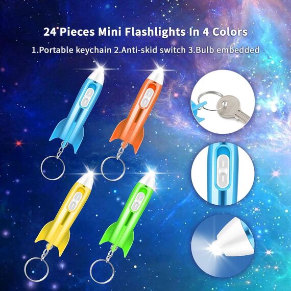 Piucrty Mitgebsel Kindergeburtstag Raketen Mini Taschenlampe Schlüsselanhänger Kinder 24Pcs Nützliche Gastgeschenke Kleinigkeiten Give Aways Tombola Preise Kleine Geschenke Wundertüte Goodie Bag