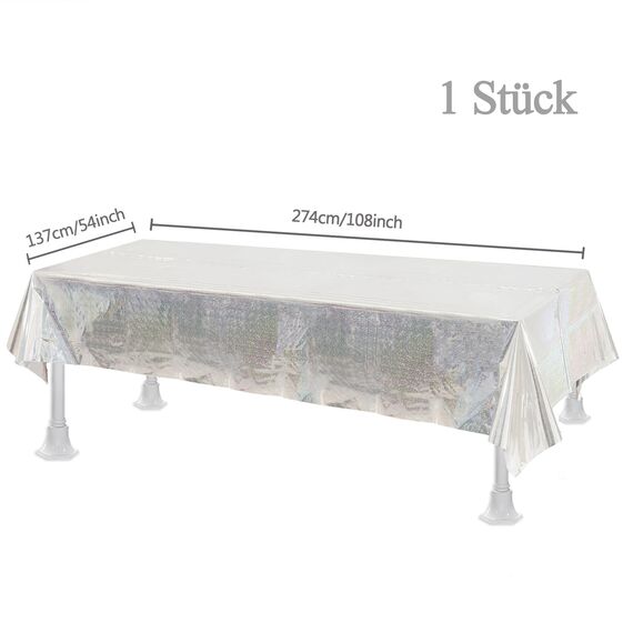 Party Tischdecke Silber Glitzer - Wasserabweisend Einweg Rechteck Tischdeck Deko für Disco Eurovision Song JGA Silberhochzeit Abi New Year Silvester Mamma Party Geburtstag Dekorationen