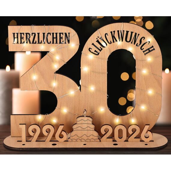 Giftota - 2026 Originelle 30 Geburtstag Geschenk Frauen & Männer - 30 Perlenhochzeit - Geldgeschenke 30 mit LED Lichterkette Ständer - Holz-Schild Gästebuch - 30 Geburtstag Deko - Hochzeitsgeschenke