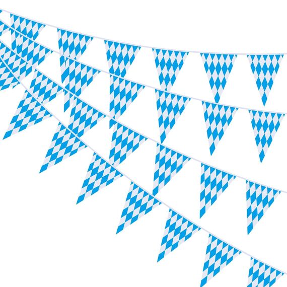 AhfuLife Oktoberfest Wimpelkette Bayerische Deko, 2 Stück 14 x 21cm - 10m Bayerisch Wiesn Blau/Weiß Dreieck Banner, Oktoberfest Girlande Wimpel für Oktoberfest Party Hausgarten Bar Bierzelte Bierfest