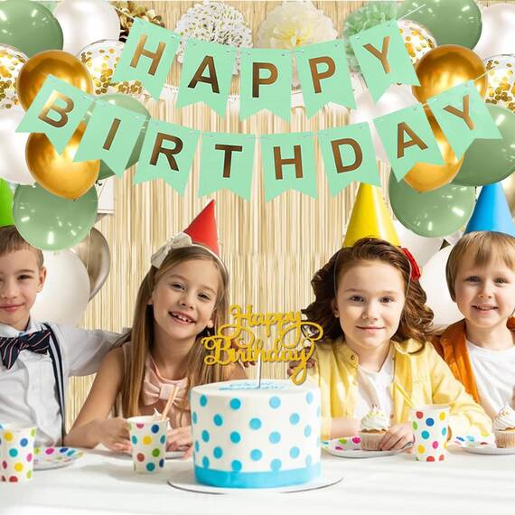 Luftballons Geburtstag Dekoration Set, Grün Gold Geburtstagsdeko Happy Birthday deko Banner Set mit Happy Birthday Luftballons Konfetti Ballons（GN+GD）