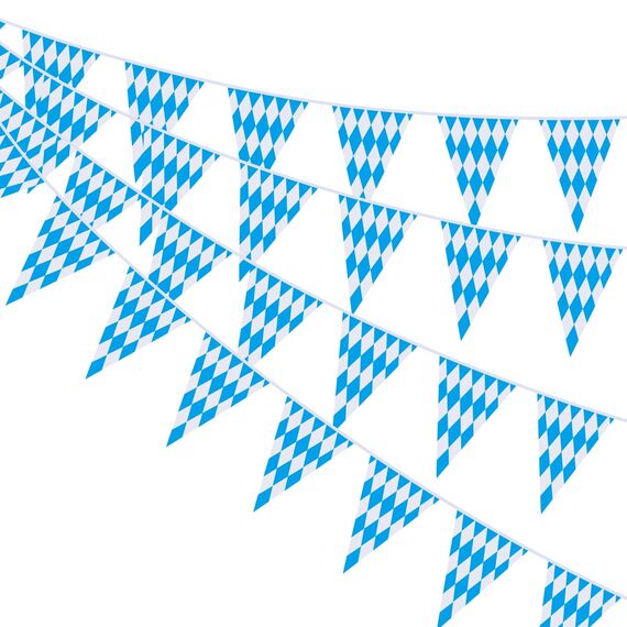 AhfuLife Oktoberfest Wimpelkette Bayerische Deko, 2 Stück 20 x 28cm - 12m Bayerisch Wiesn Blau/Weiß Dreieck Banner, Oktoberfest Girlande Wimpel für Oktoberfest Party Hausgarten Bar Bierzelte Bierfest