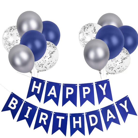 Luftballons Geburtstag Dekoration Set, Marineblau und Silber Geburtstagsdeko Happy Birthday deko Banner Party Deko Geburtstag Set mit Marineblau und Silber Luftballons Konfetti Ballons（Marineblau）
