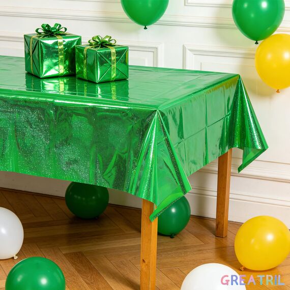 Party Tischdecke Grün Glitzer 2 Stück - Geburtstag Tischdecken Foil Plastik Einweg Party Deko für Dschungel Craft Jurassic Dino Sommer Traktor Hawaii Aloha Lion Fußball St Patrick's Day Party