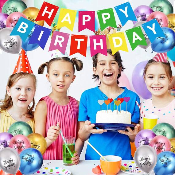 Luftballons Geburtstag Dekoration Set, Farbe Geburtstagsdeko Happy Birthday deko Banner Party Deko Geburtstag Set mit Farbe Happy Birthday Luftballons