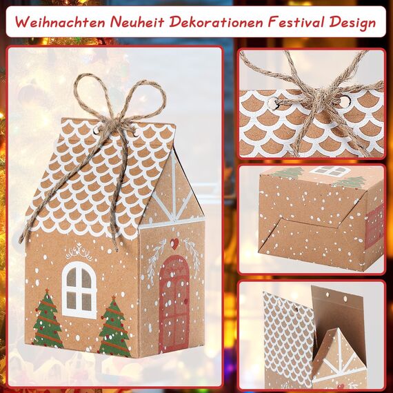 TsunNee 30 Stück Weihnachten Party Geschenkboxen, Kraftpapier Süßigkeitskästen, Mitbringsel Taschen, Kreativ Papier-Treat-Boxen