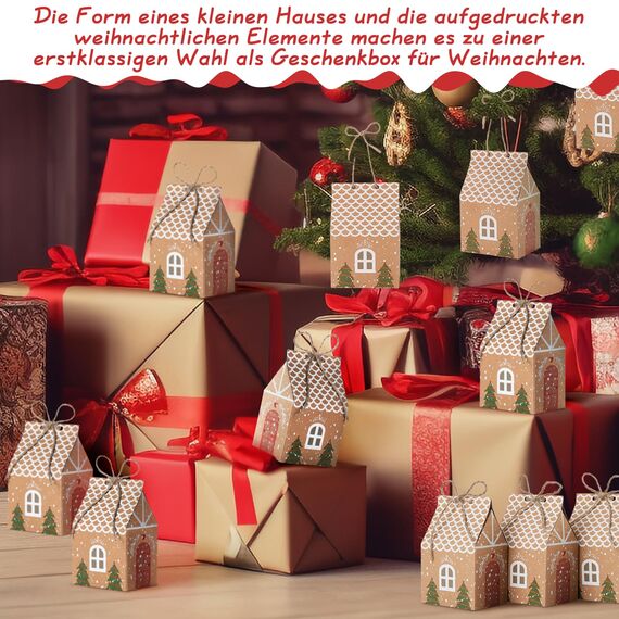 TsunNee 30 Stück Weihnachten Party Geschenkboxen, Kraftpapier Süßigkeitskästen, Mitbringsel Taschen, Kreativ Papier-Treat-Boxen