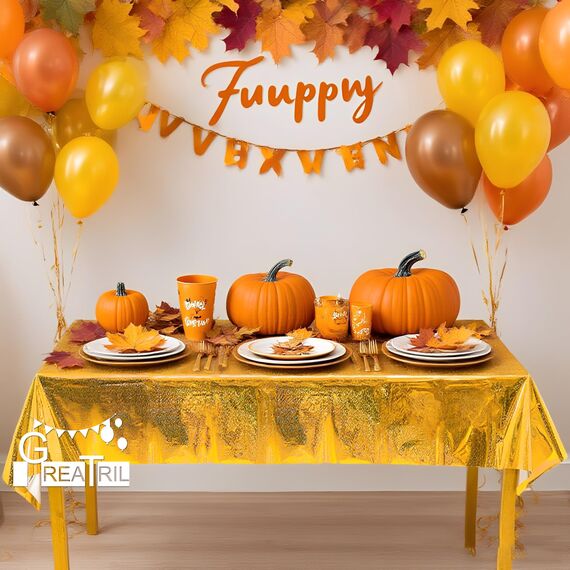 Party Tischdecke Gold Glitzer - Geburtstag Tischdecken Foil Plastik Einweg Party Deko für Schwarz Gold Manner Geburtstag Hollywood Thirty Disco Biene Bagger Abi Silvester New Year Thanksgiving Party