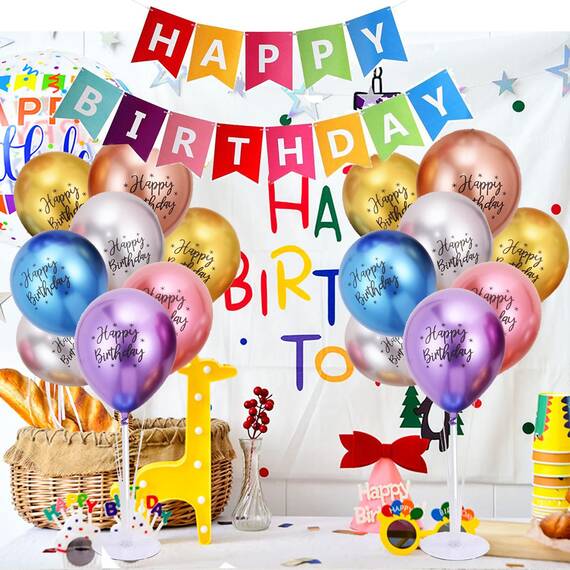 Luftballons Geburtstag Dekoration Set, Farbe Geburtstagsdeko Happy Birthday deko Banner Party Deko Geburtstag Set mit Farbe Happy Birthday Luftballons