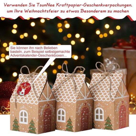 TsunNee 30 Stück Weihnachten Party Geschenkboxen, Kraftpapier Süßigkeitskästen, Mitbringsel Taschen, Kreativ Papier-Treat-Boxen